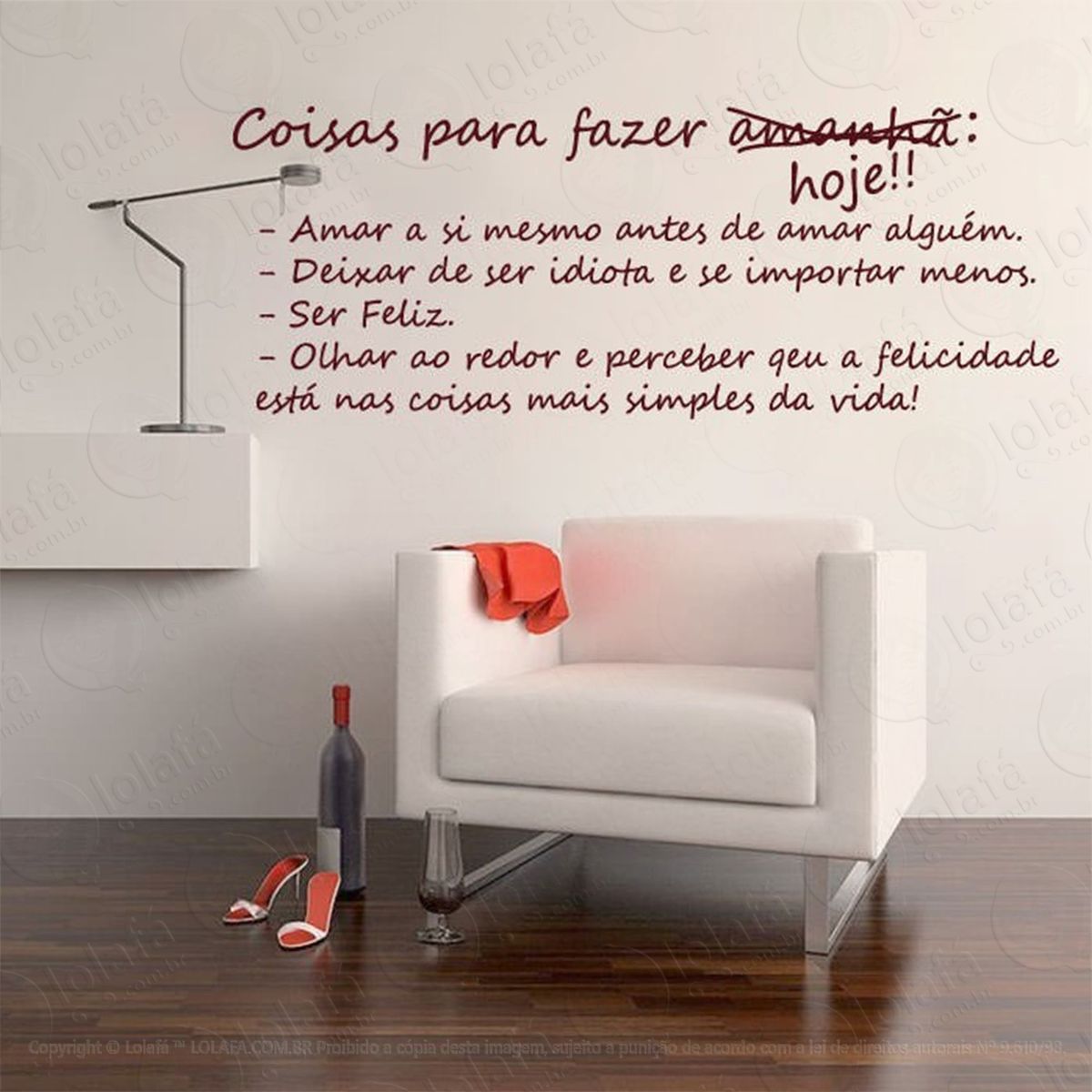 coisas para fazer hoje adesivo de parede frase personalizada para sala, quarto, porta e vidro mod:26