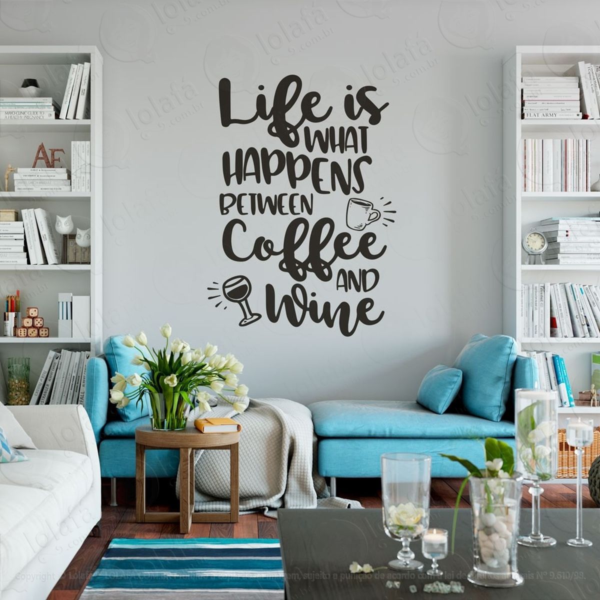 coffee and wine adesivos de parede frases mod:49