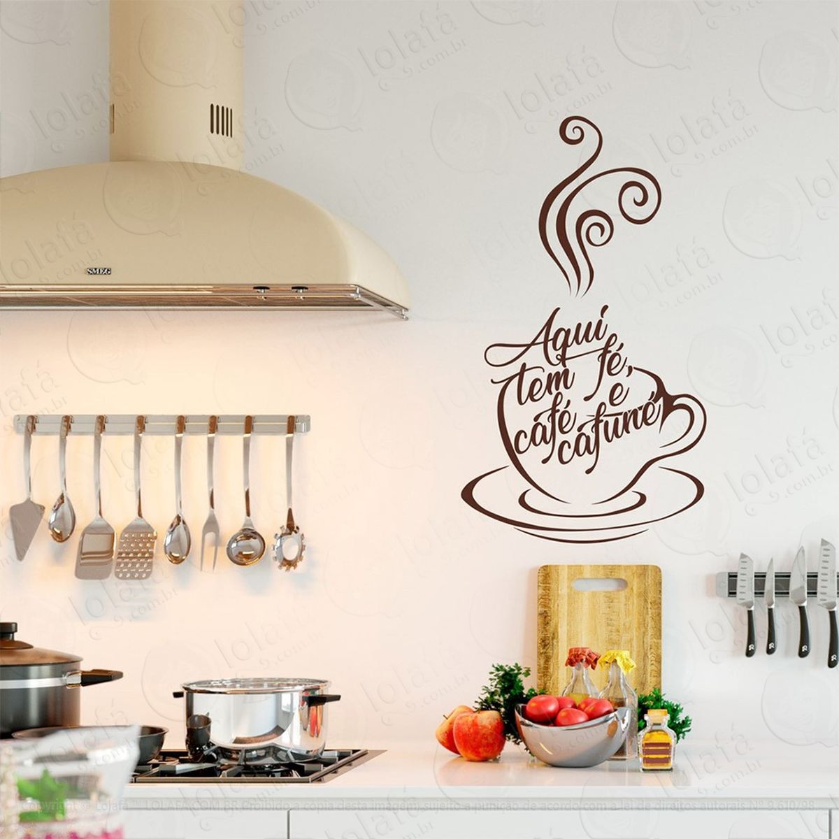aqui tem fé, café e adesivos de parede frases mod:80