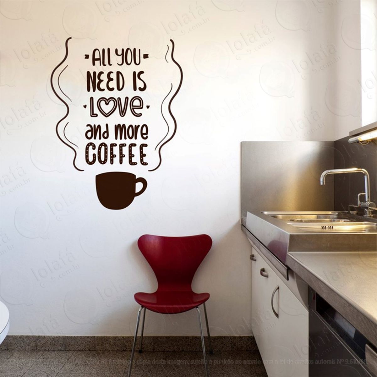 love and coffe adesivo de parede frase personalizada para sala, quarto, porta e vidro mod:153