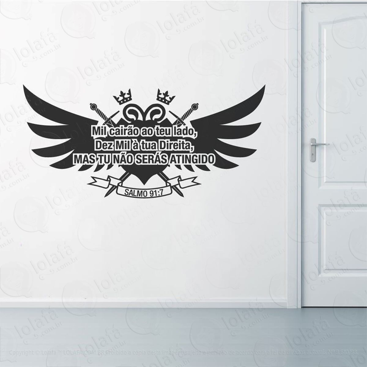 Salmo 91:7 Adesivo de Parede Frase Personalizada para Sala, Quarto, Porta e Vidro - Mod:170