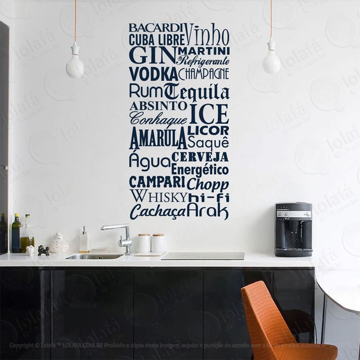 bebidas adesivo de parede frase personalizada para sala, quarto, porta e vidro mod:228