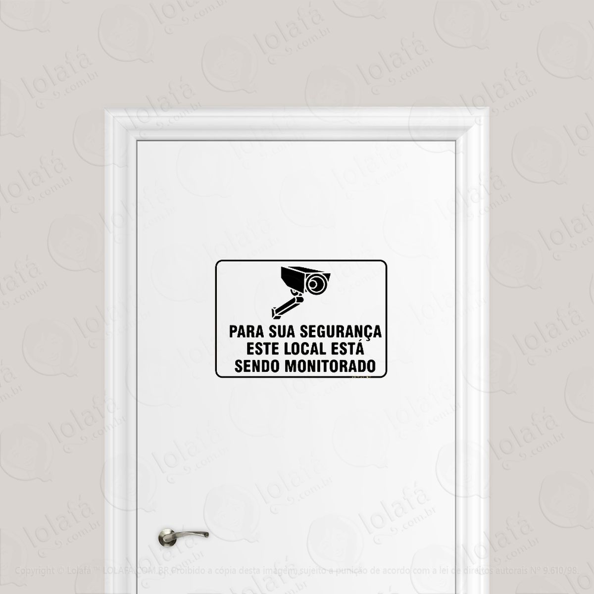 adesivo para porta aviso local monitorado por câmeras adesivos para porta mod:161