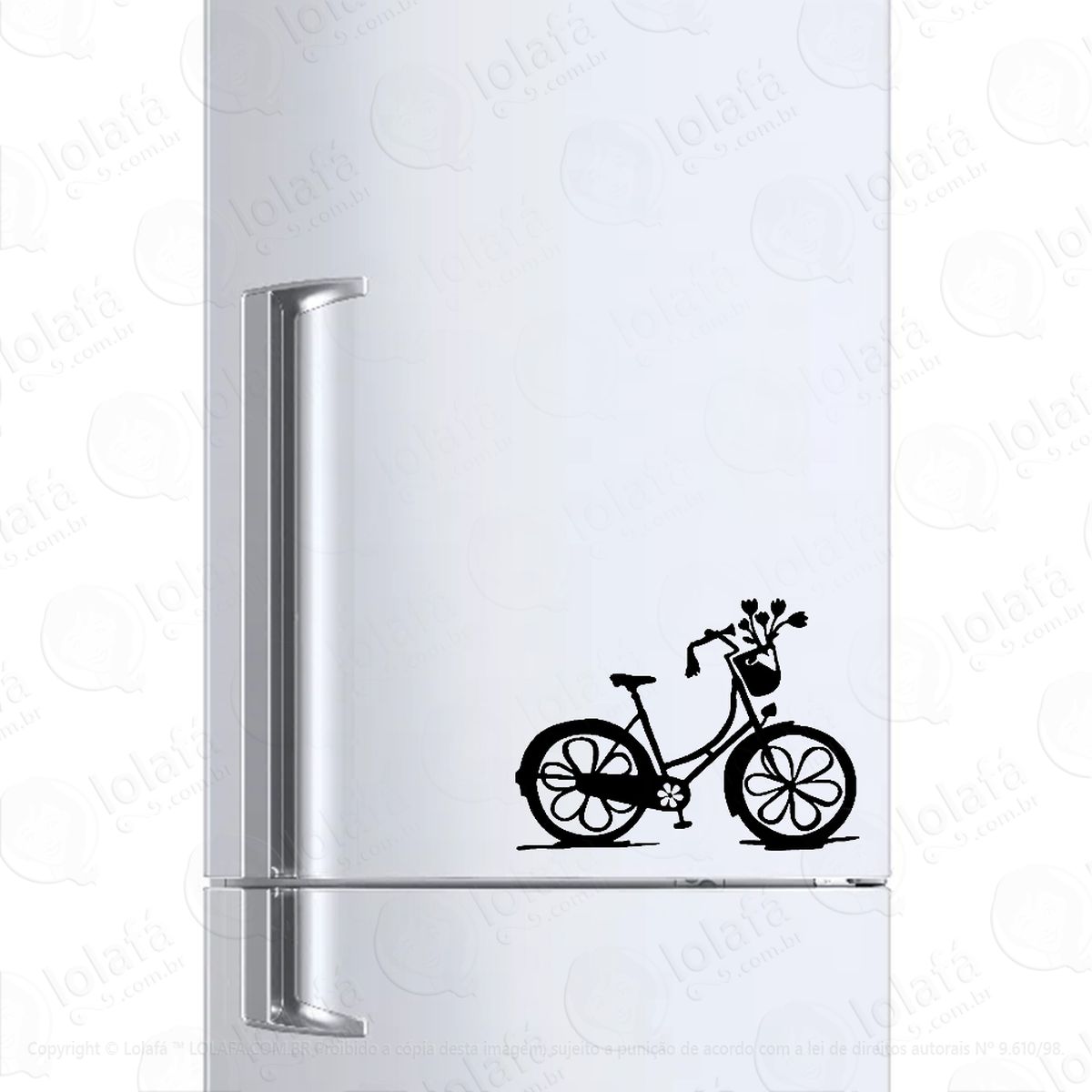 Adesivo Para Geladeira Bicicleta Cesto Flores Mod:322