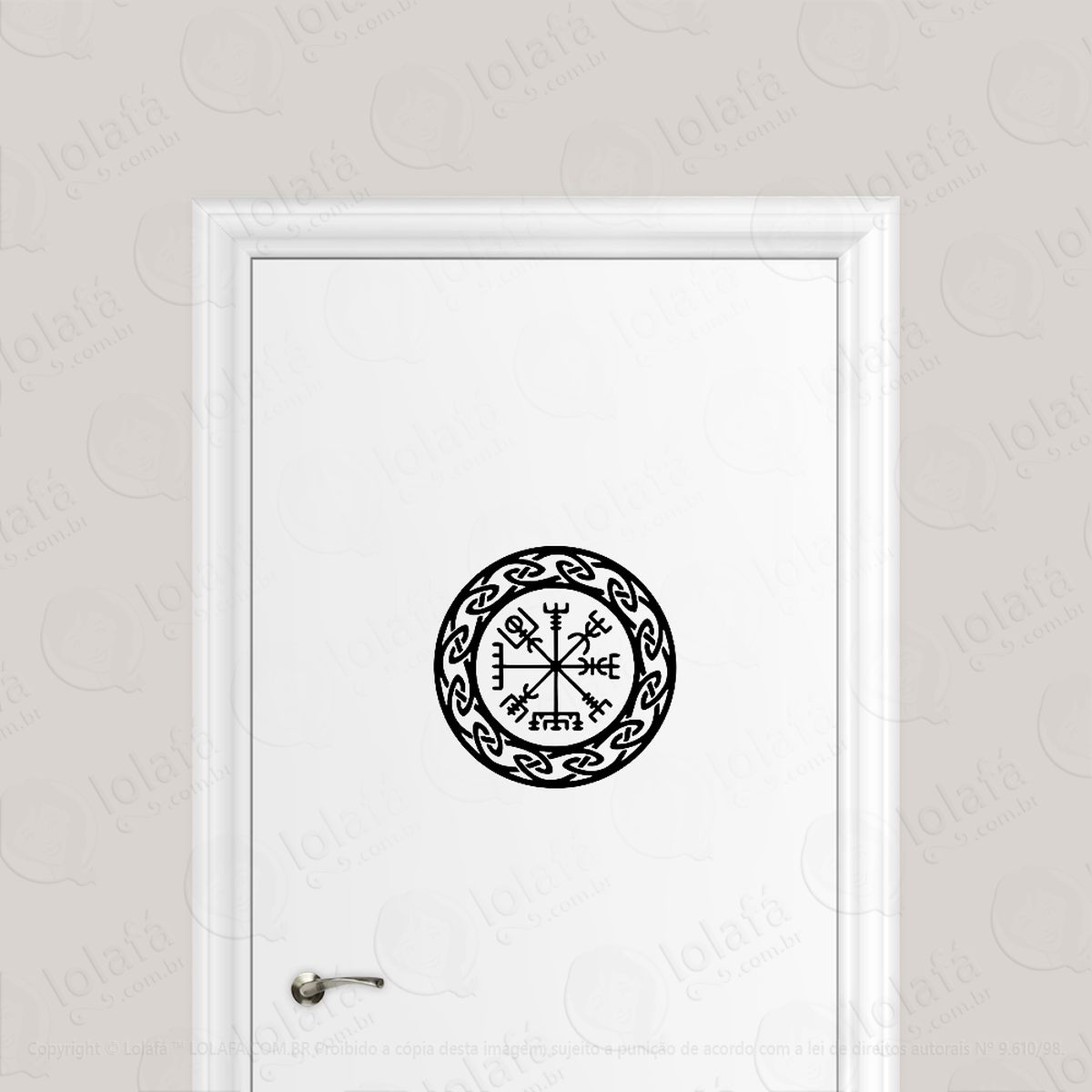 Adesivo Para Porta Viking Nórdico Vegvísir Red Bússola Mod:570