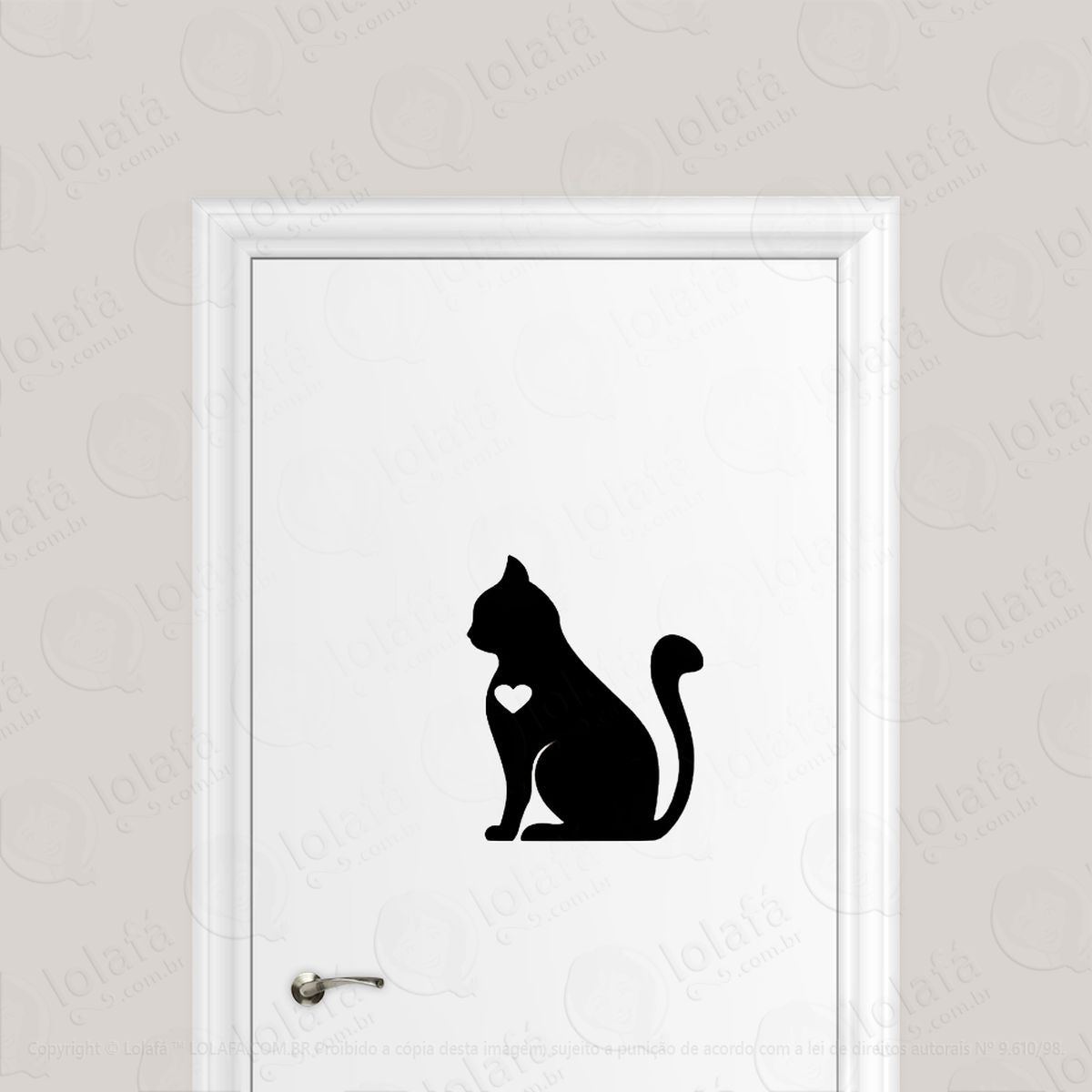 Adesivo Para Porta Coração De Gato Felino Amor Mod:1611