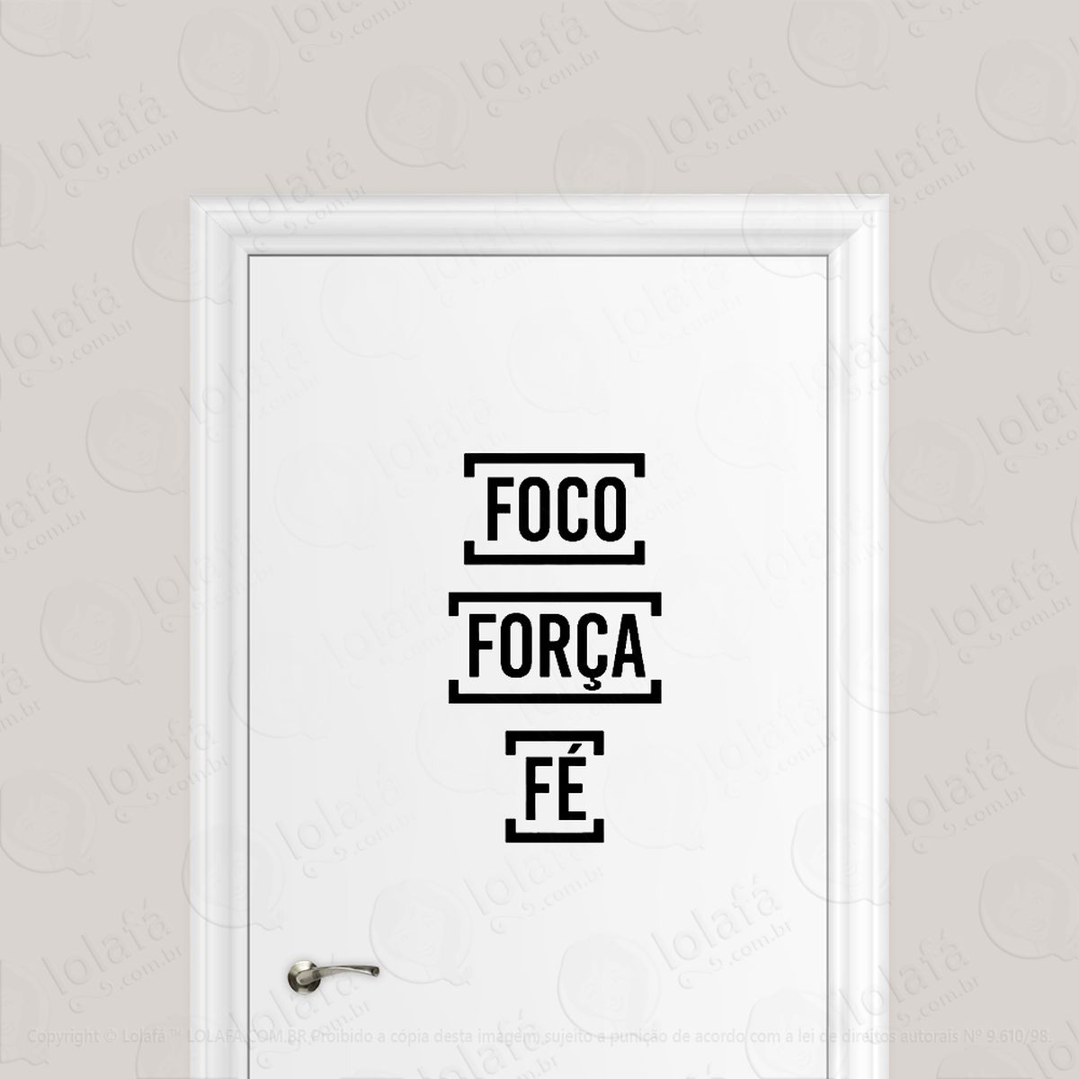 adesivo para porta foco força e fé frase adesivos para porta mod:1691