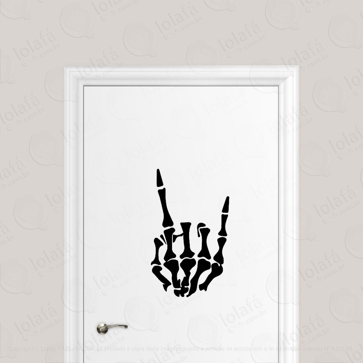 Adesivo Para Porta Caveira Rock And Roll Mod:1751