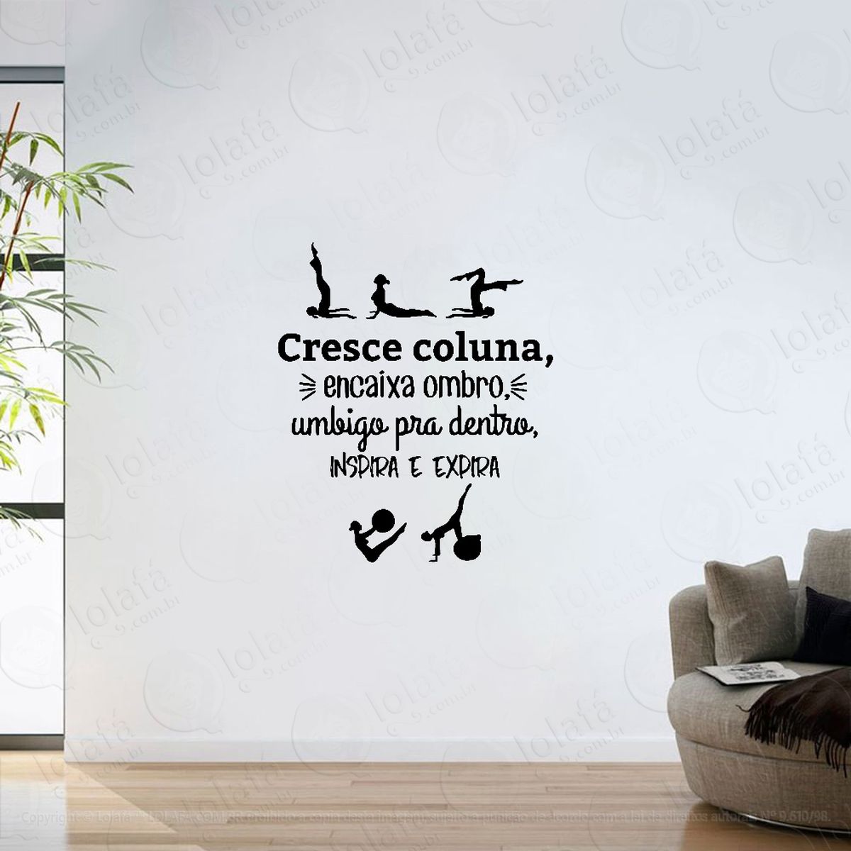 adesivo parede academia frases pilates cresce coluna mod:6193