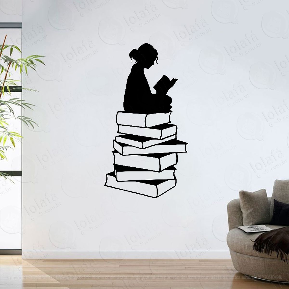 Adesivo Parede Sala Livraria Menina Lendo Livro Mod:6224