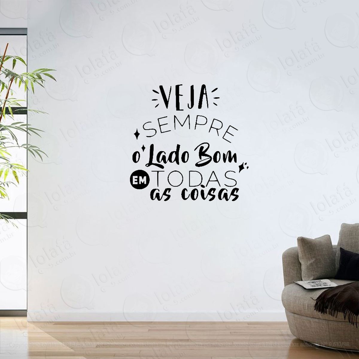 adesivo parede sala frase veja sempre o lado bom mod:6385