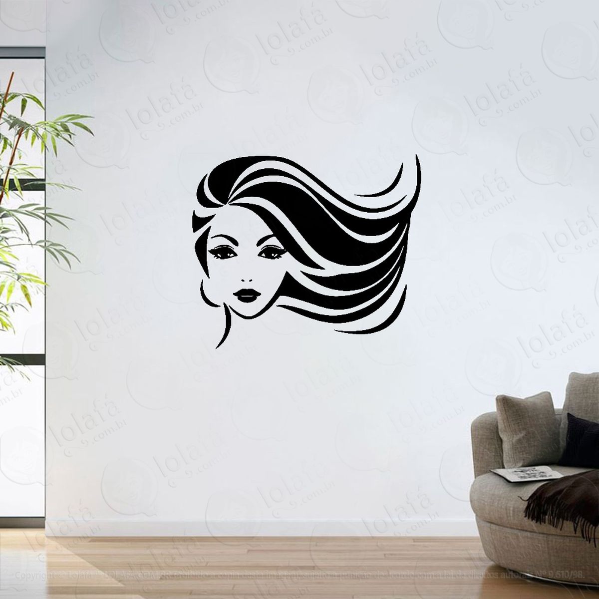 adesivo parede sala cabeleireiro cabelo mulher mod:6398
