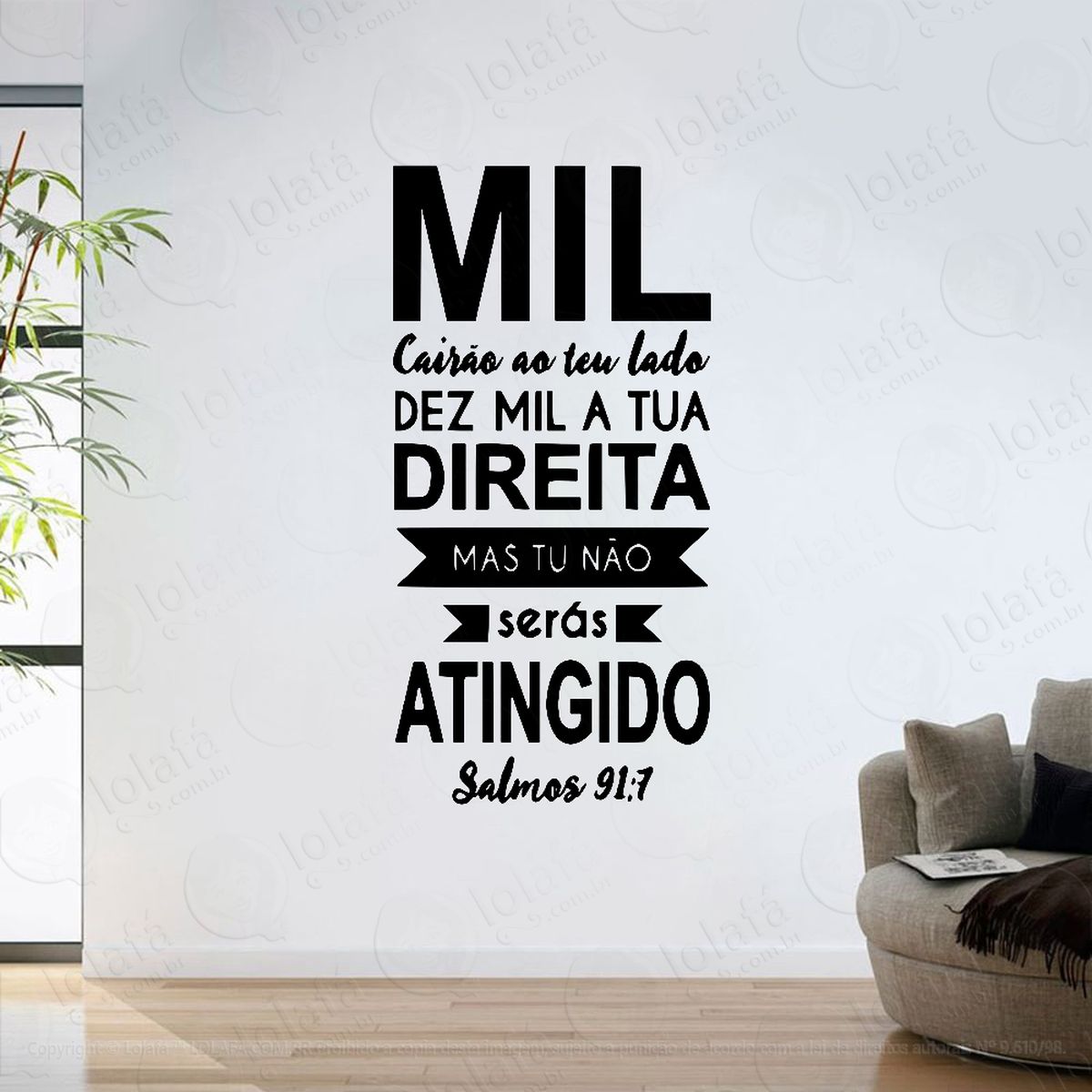 adesivo parede sala mil cairão ao teu lado salmo 91:7 mod:6430