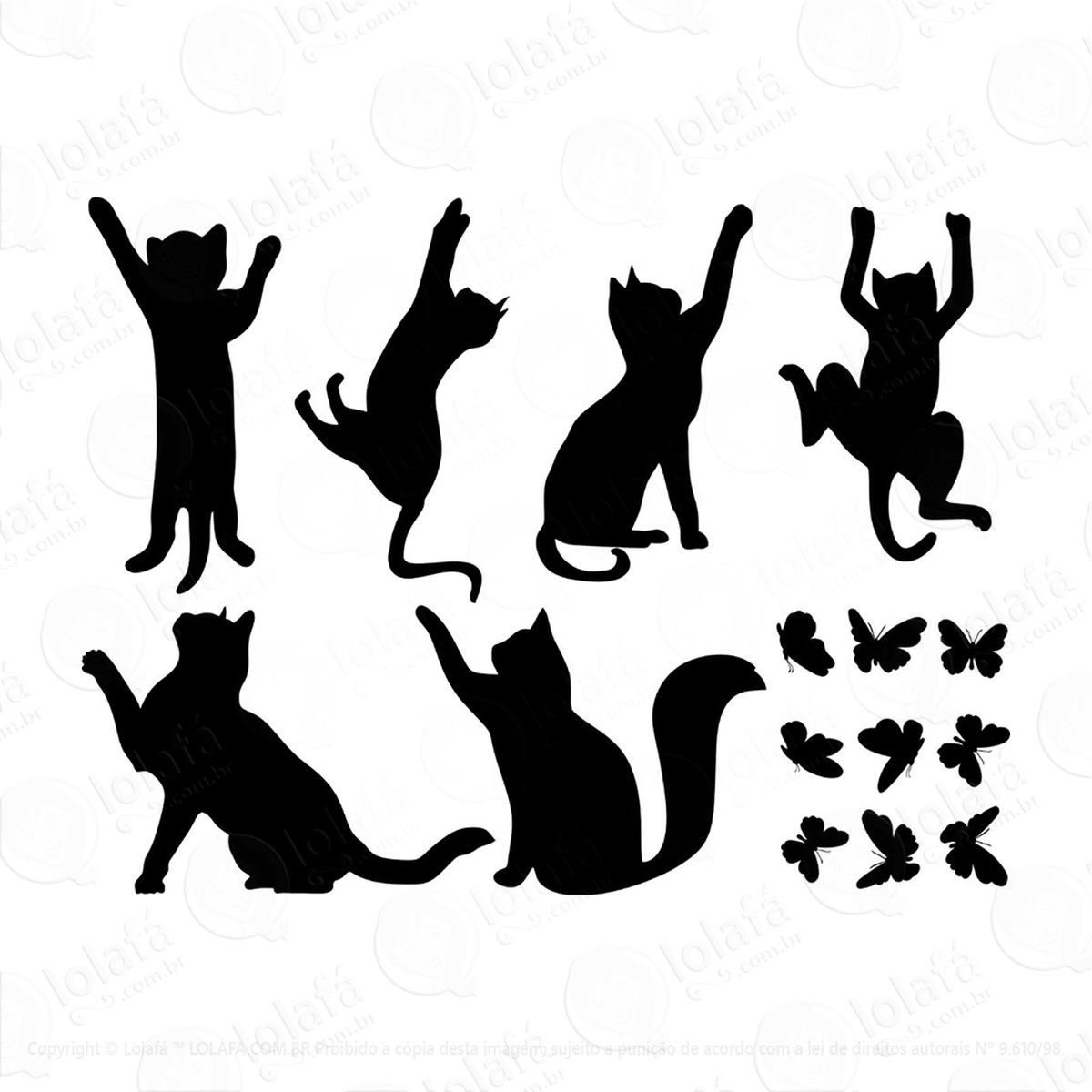 Adesivo Gato E Borboleta Escada Decoração Interior Mod:37