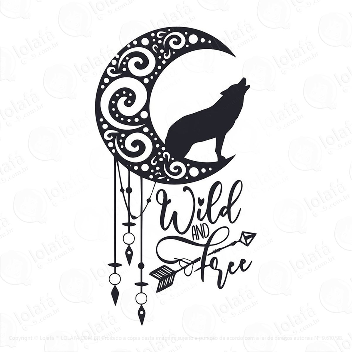 adesivo lua lobo tribal livre e selvagem mod:143