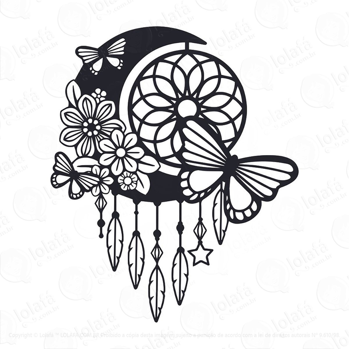 adesivo lua tribal flores e borboletas mod:159