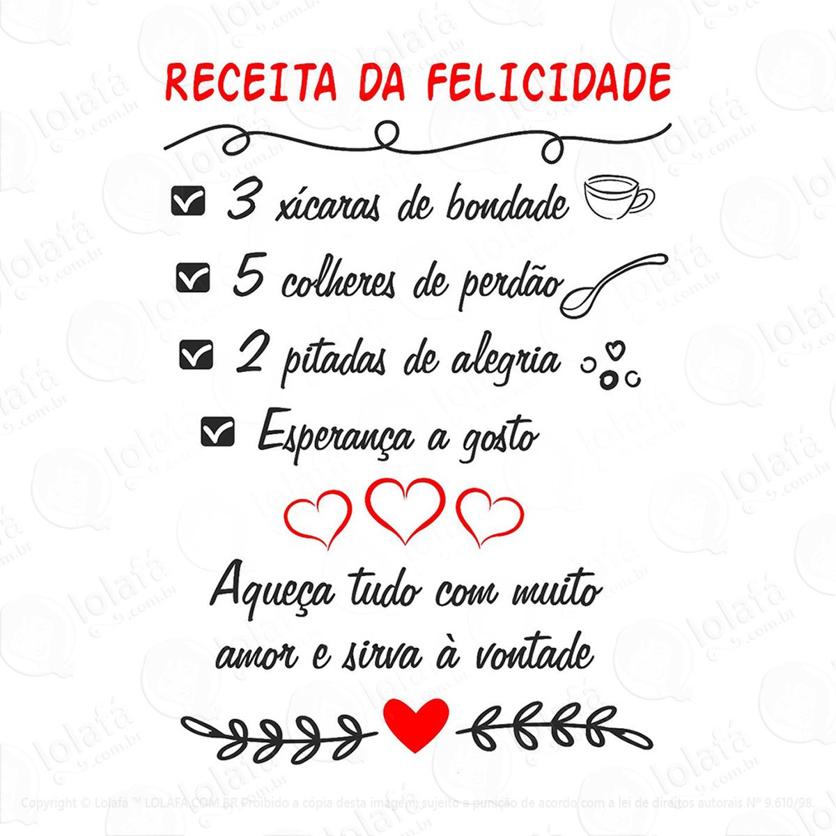 Adesivo De Parede Para Cozinha Receita Da Felicidade Mod:233