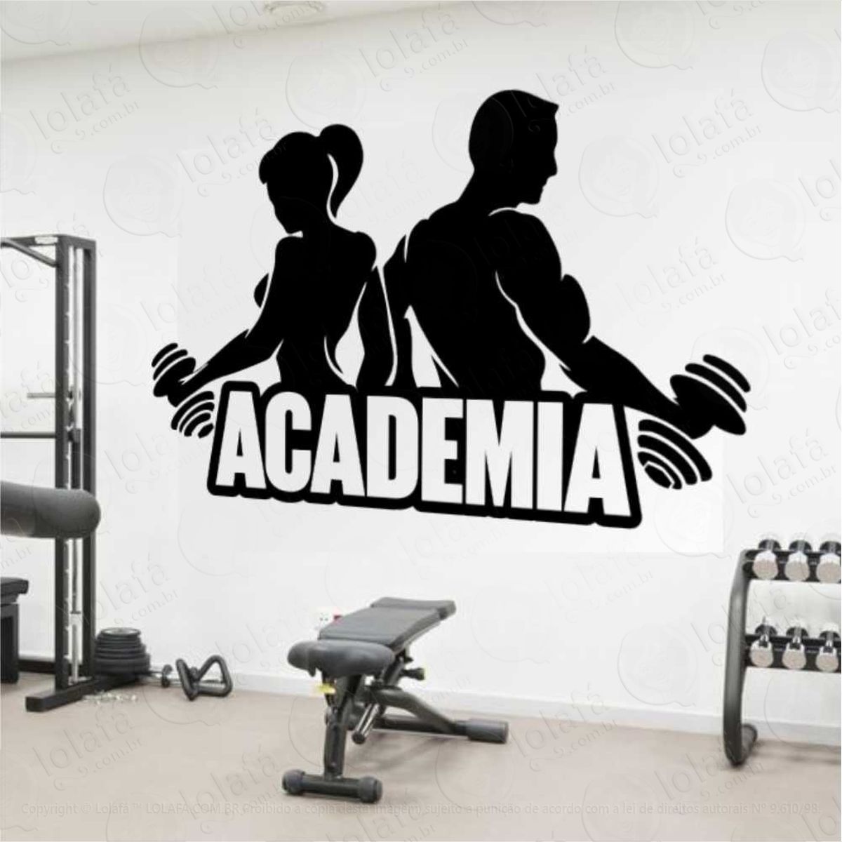adesivo de parede casal frase para academia mod:331