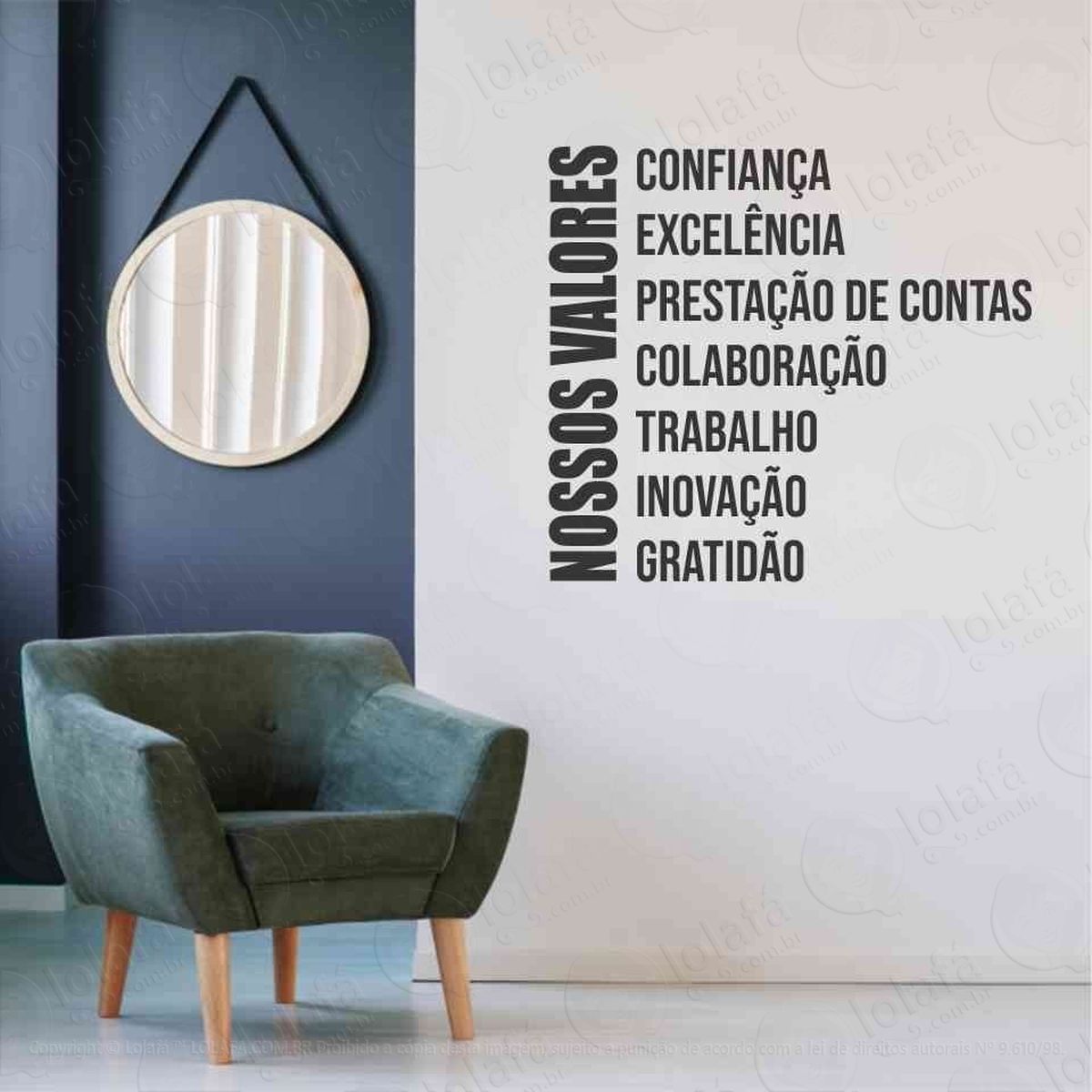 Adesivo De Parede Decorativo Frase Valores Da Empresa Mod:373