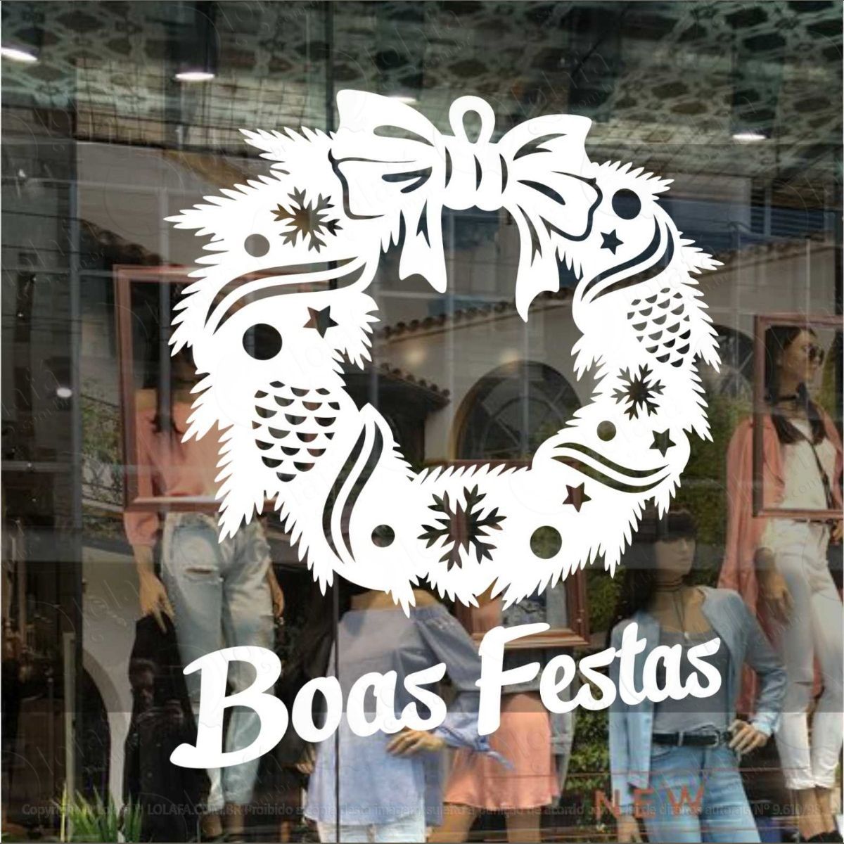 adesivo de natal guirlanda para vitrine ou parede mod:374
