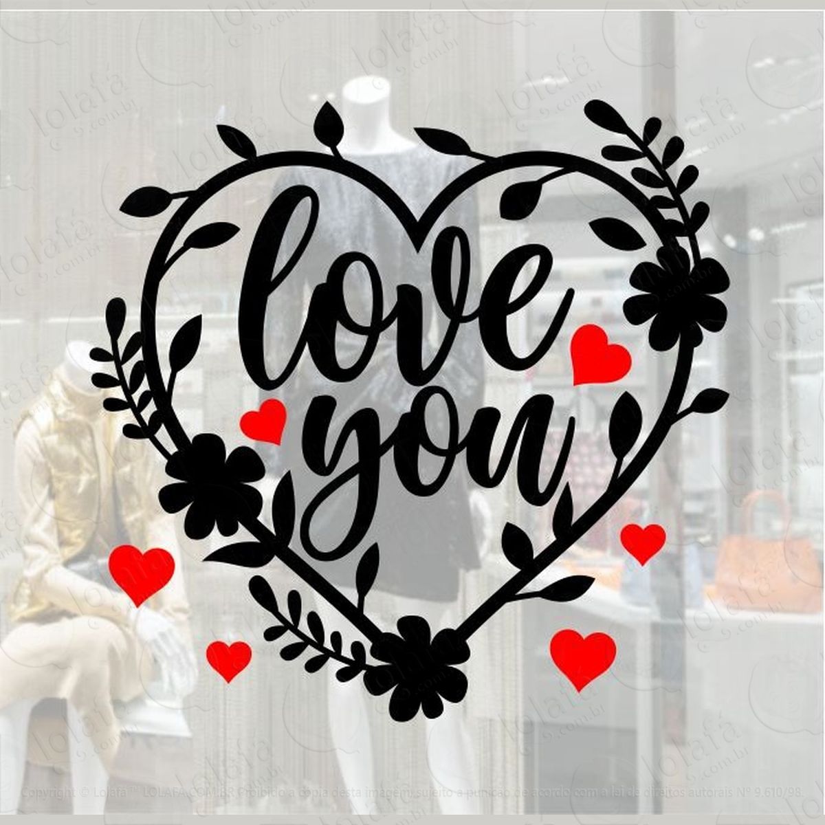 adesivo dia dos namorados coração floral love you mod:427