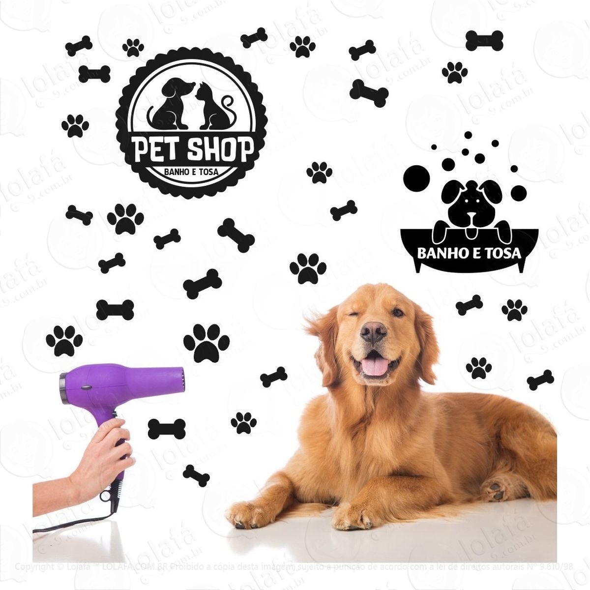 Kit Adesivo Decorativo Parede Para Pet Shop Banho E Tosa Mod:458