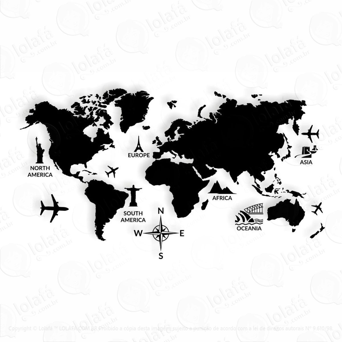 adesivo parede mapa mundi decorativo médio cores adesivos de parede mod:532