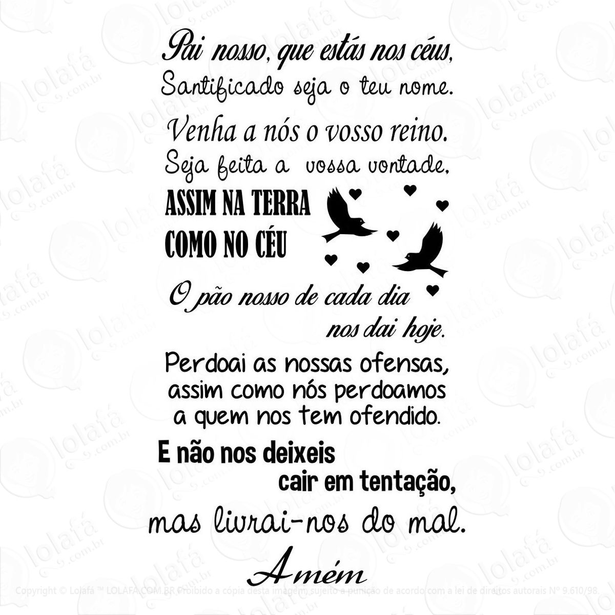 adesivo de parede oração do pai nosso c/ passarinhos mod:535