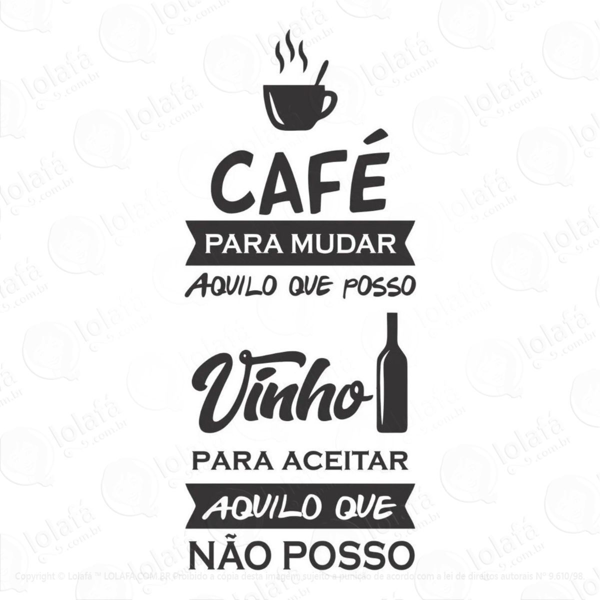 Adesivo Parede Cozinha Frase Café Vinho Wine Taça Xícara Mod:691