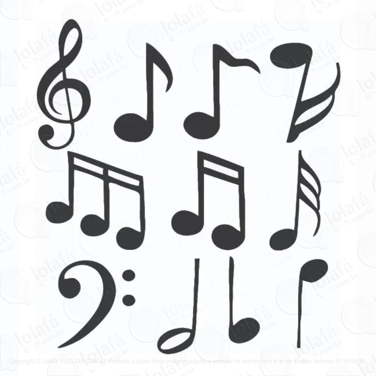 Adesivo Decorativo De Parede Notas Musicais 55 Unidades Mod:702