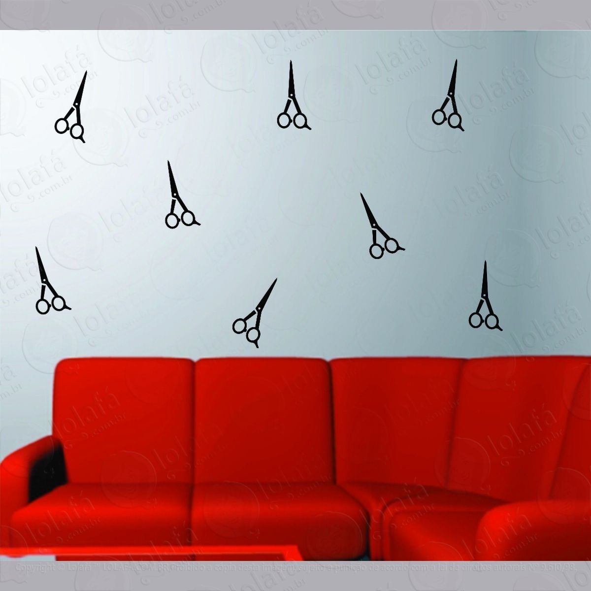 adesivo decoração parede salão beleza tesoura cabeleireiro mod:709