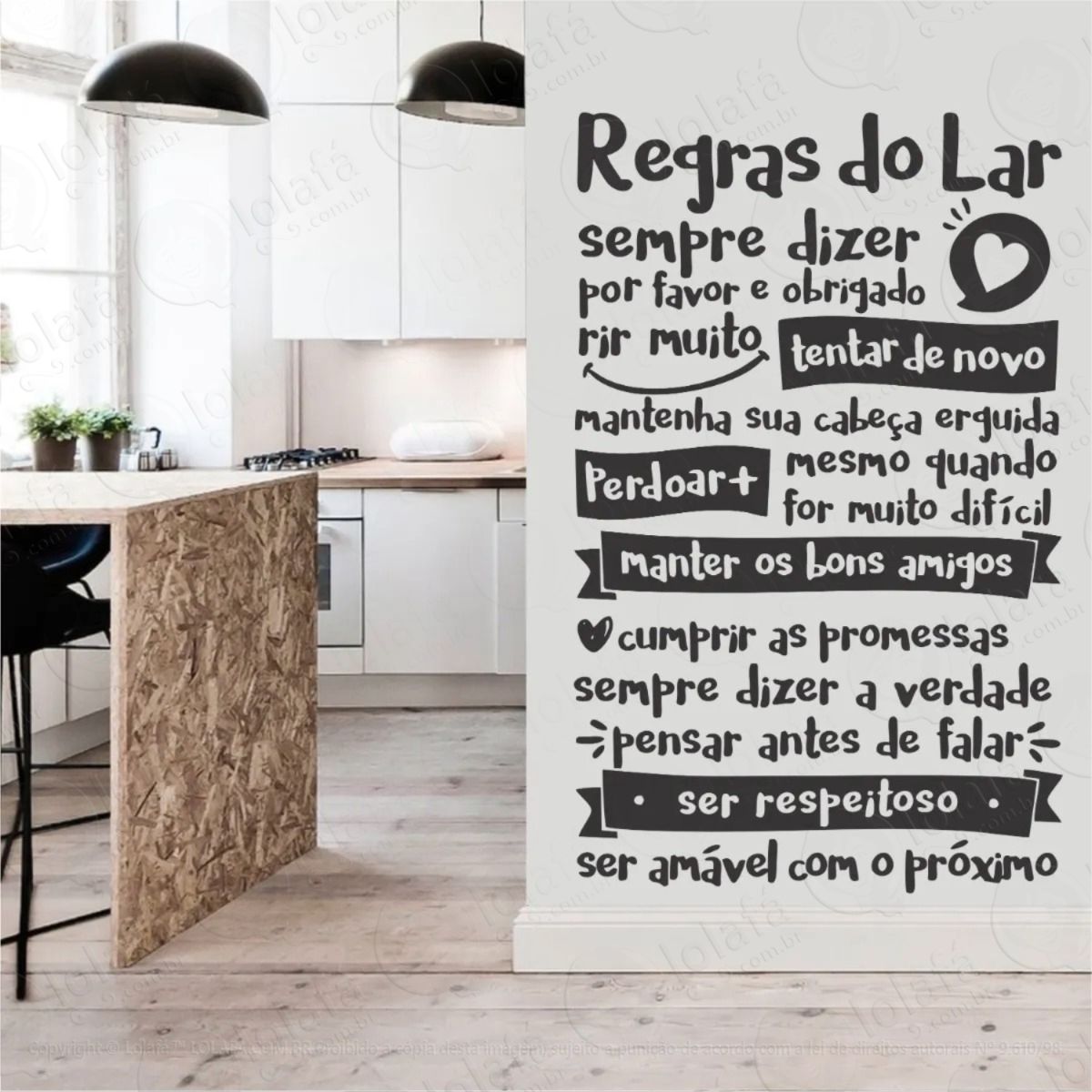 adesivo de parede decorativo regras do lar para casa mod:720