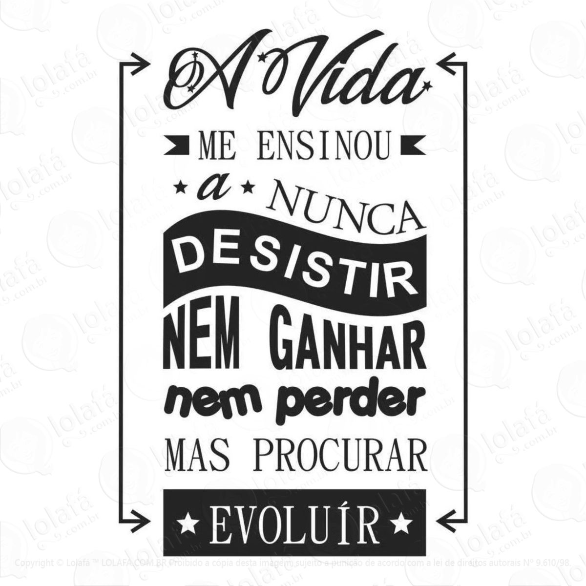 adesivo decorativo parede frase vida nunca desistir evoluir mod:731