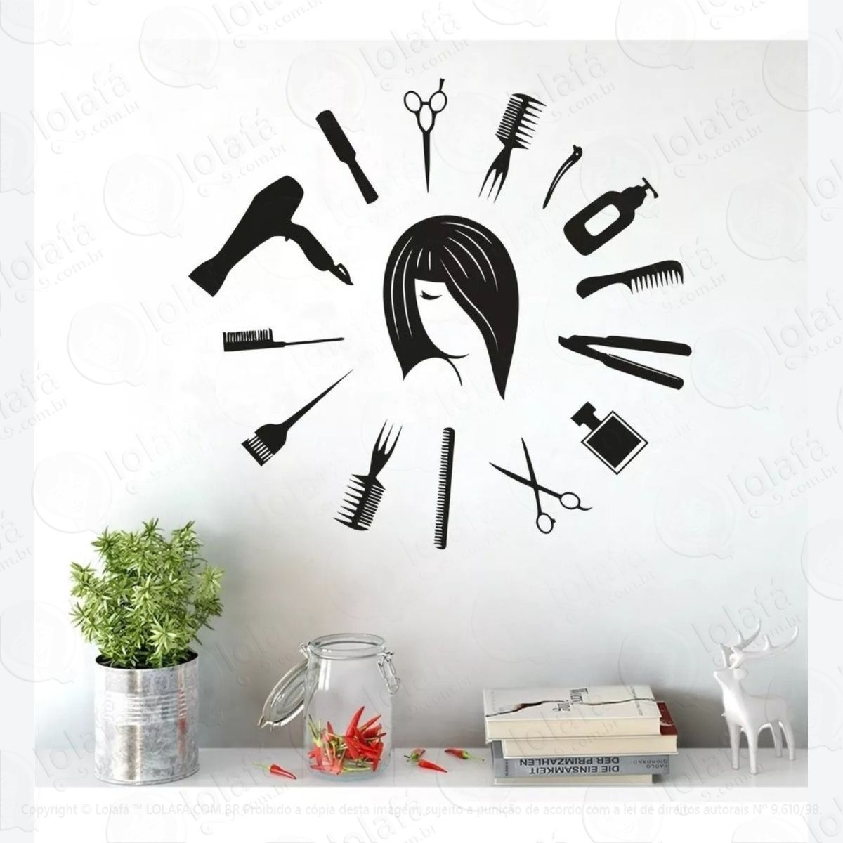 adesivo decorativo de parede cabeleireiro itens de beleza mod:749