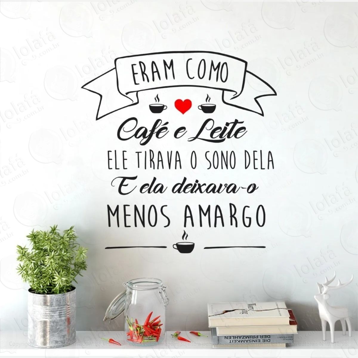 adesivo parede cozinha frase eram como café leite coração mod:813