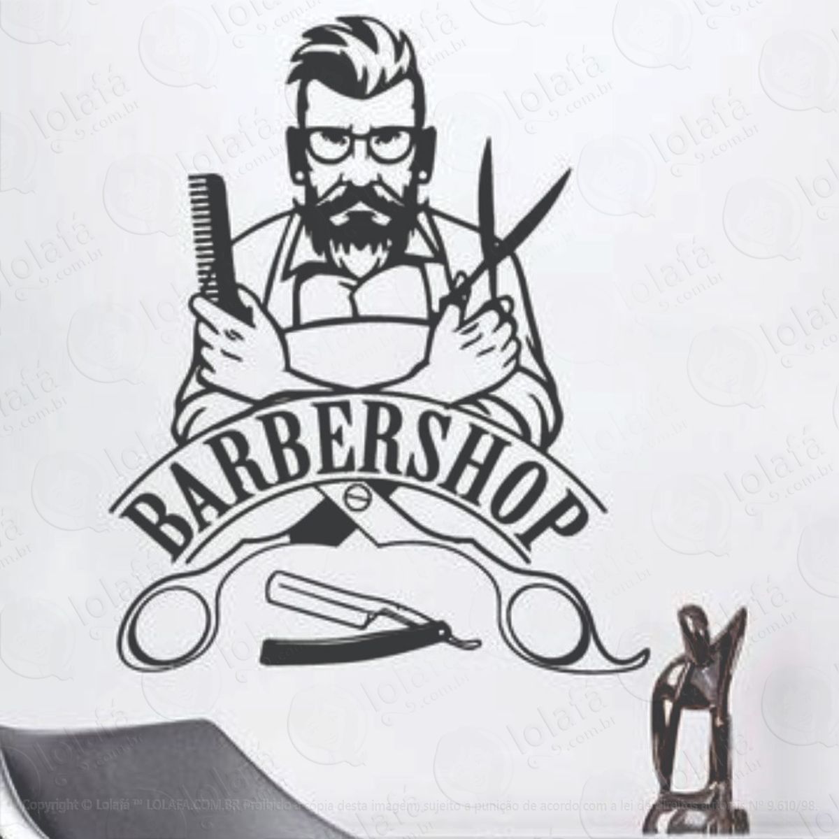 adesivo barbearia barbeiro barber shop parede mod:858