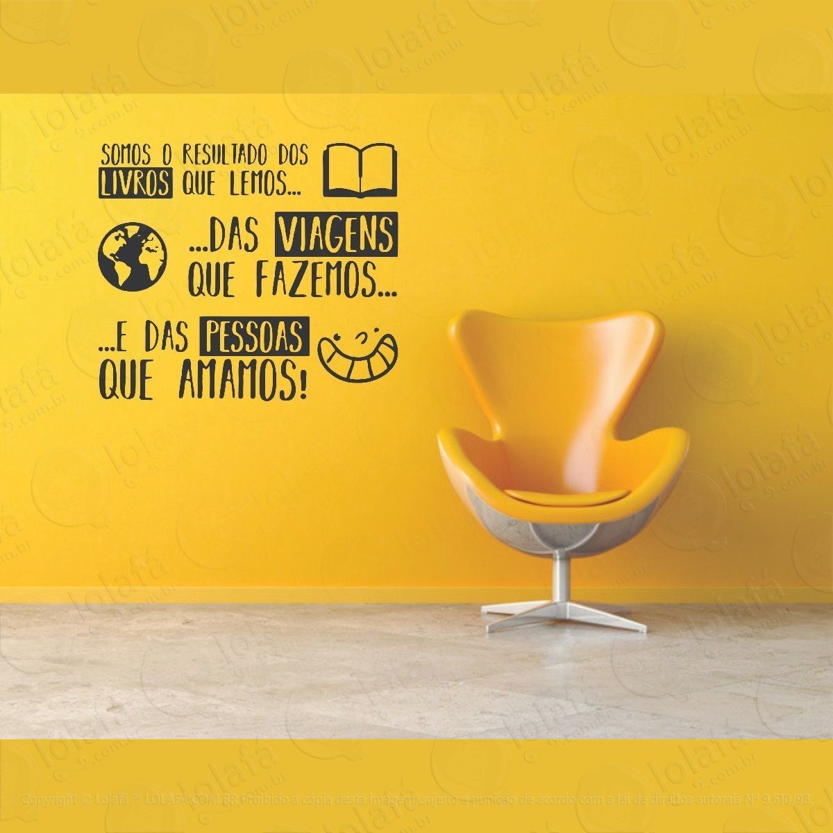adesivo decorativo de parede sala frase livro viagem sala mod:881