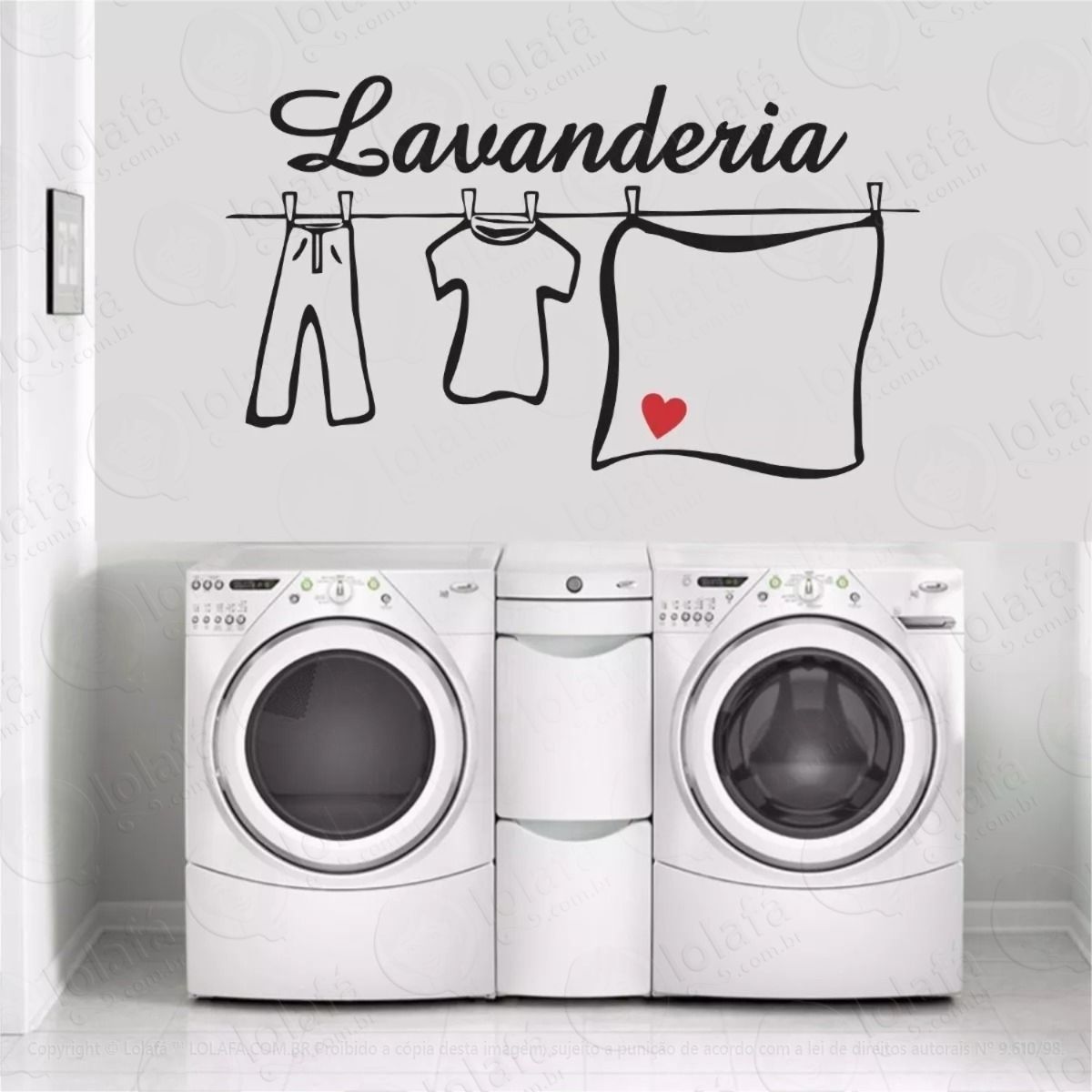 Adesivo Decorativo De Parede Lavanderia De Casa Coração Mod:885