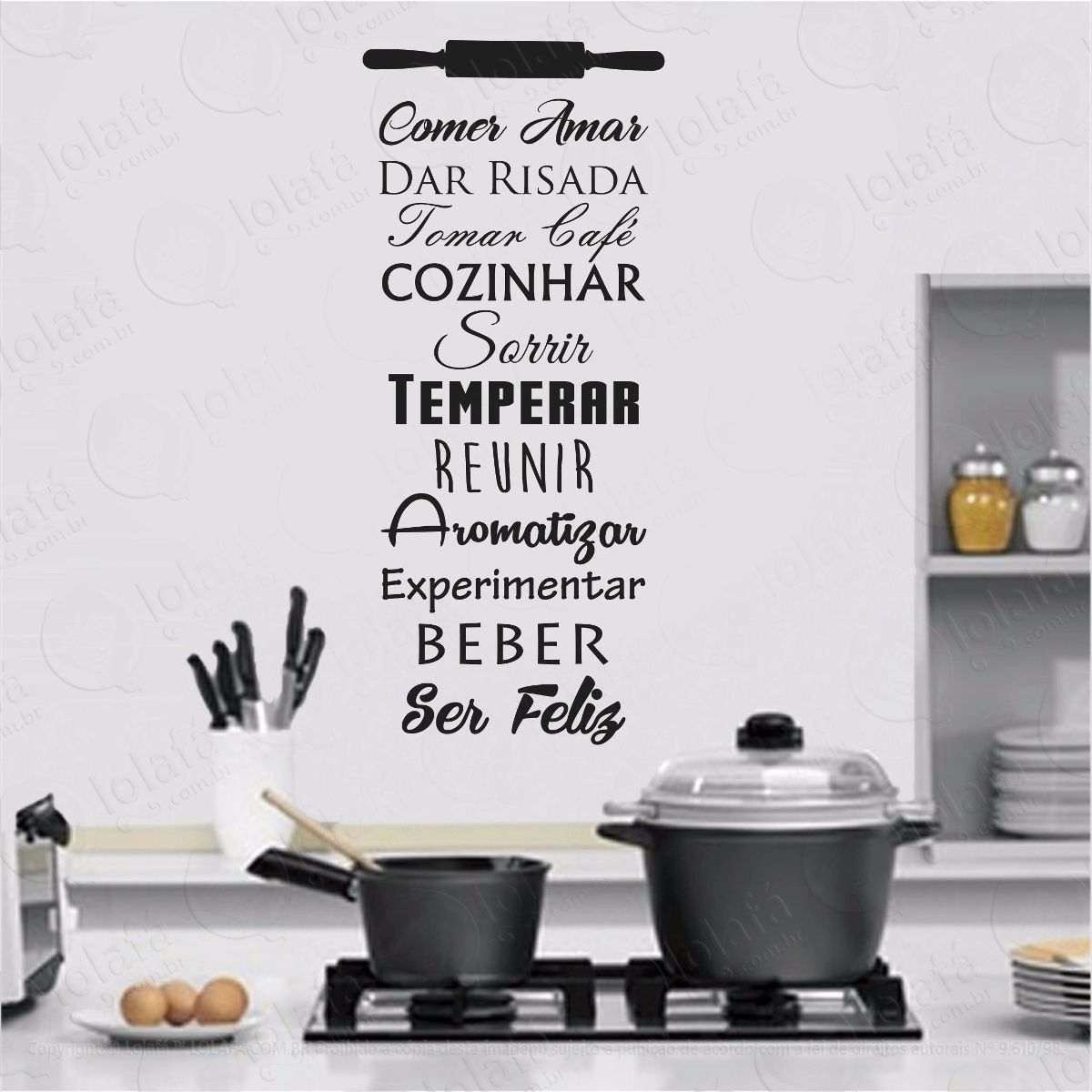 Adesivo Decorativo De Parede Sala Frase Cozinha Comer Amar. Mod:890