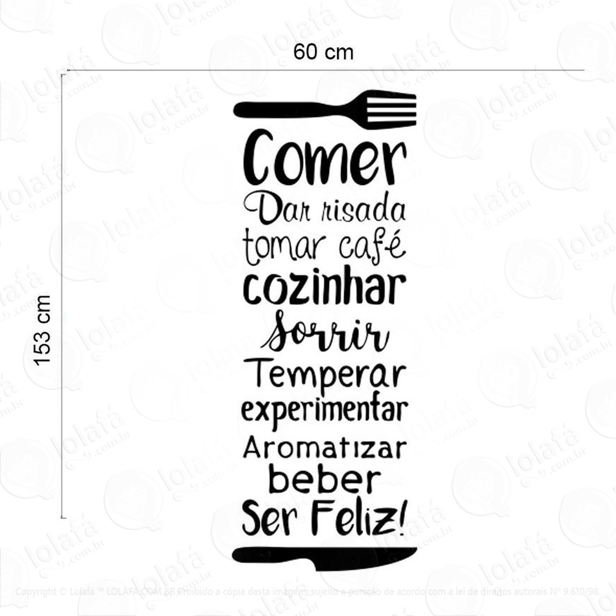 adesivo decorativo parede frase comer dar risada tomar café mod:1004