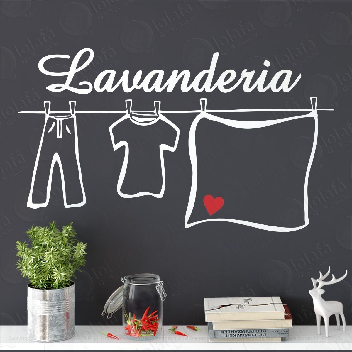 Adesivo Decorativo De Parede Lavanderia De Casa Coração Mod:1025