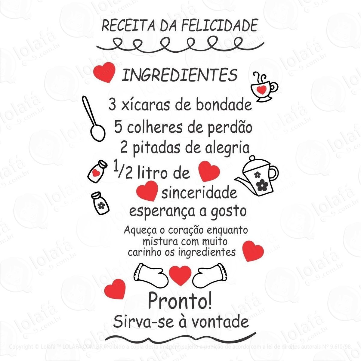 Adesivo Decorativo Parede E Geladeira Receita Da Felicidade Mod:1140