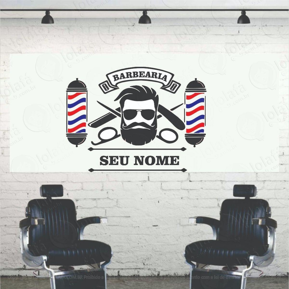 adesivo barbearia barbeiro salão porta vidro parede mod:1209