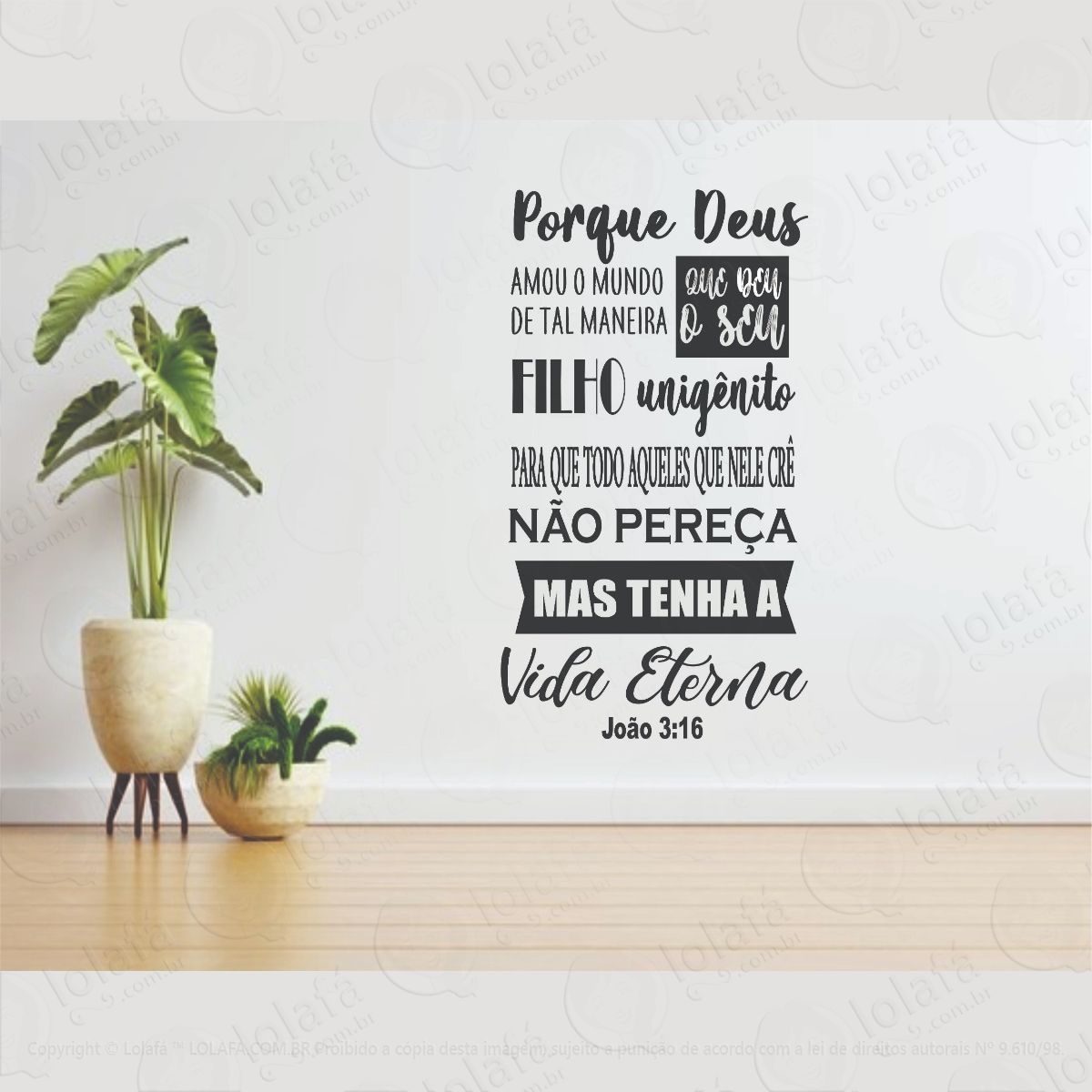 Adesivo De Parede Versículo Bíblico João 3:16 Porque Deus Mod:1223