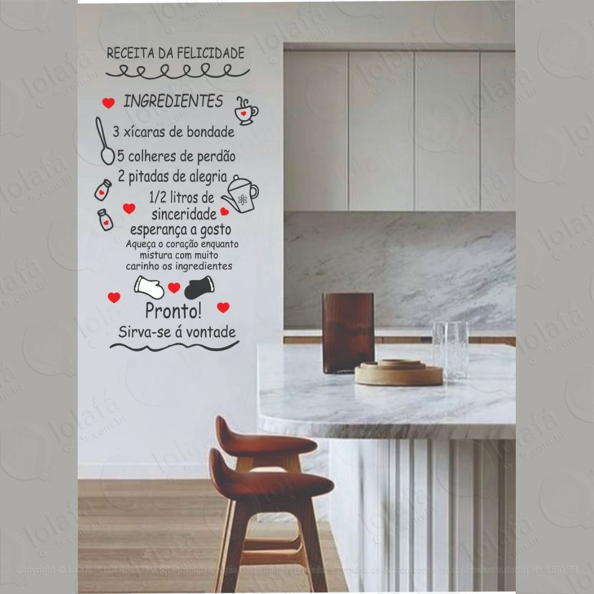 adesivo de parede frase cozinha receita da felicidade mod:1260