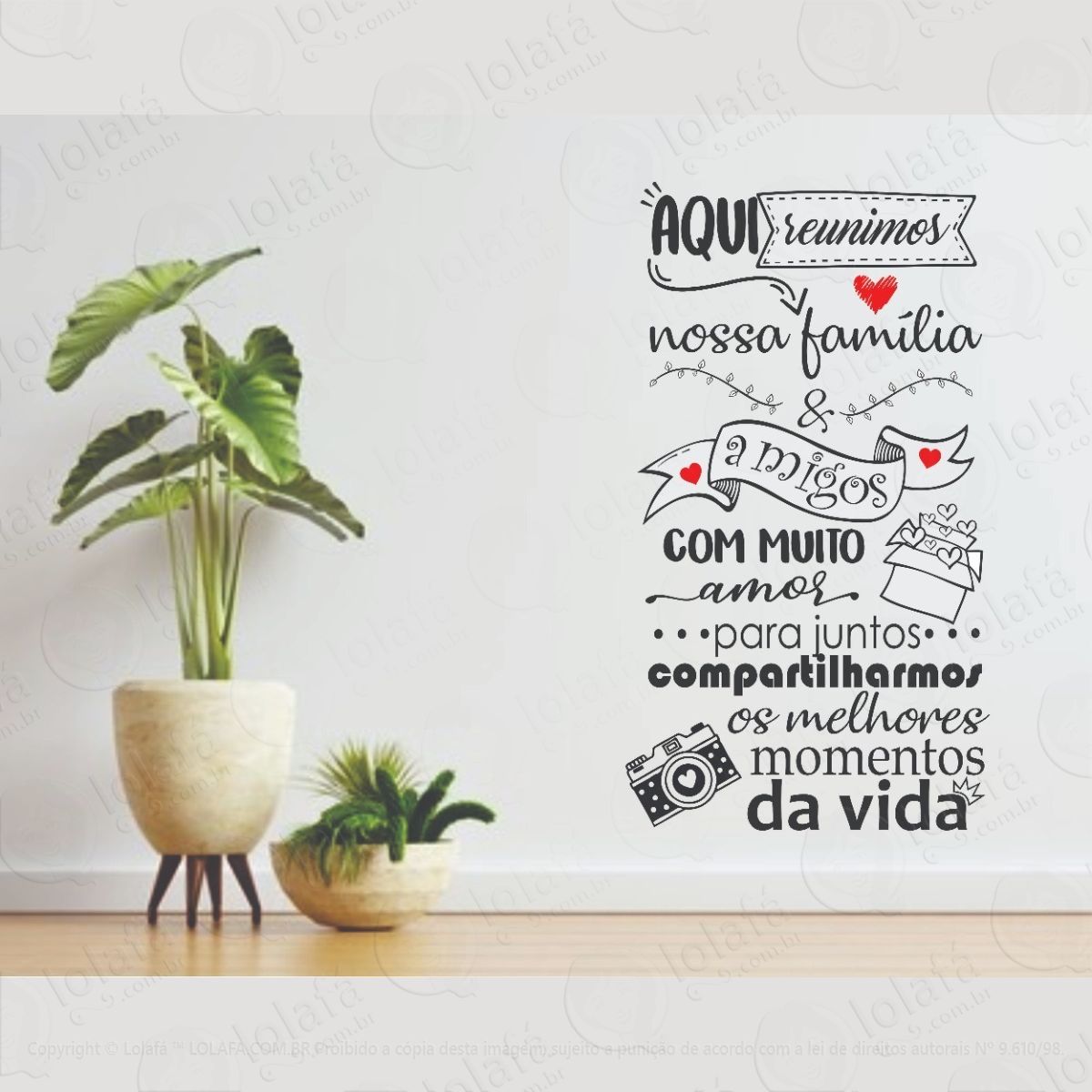 adesivo de parede decorativo frases reunimos família amigos mod:1328