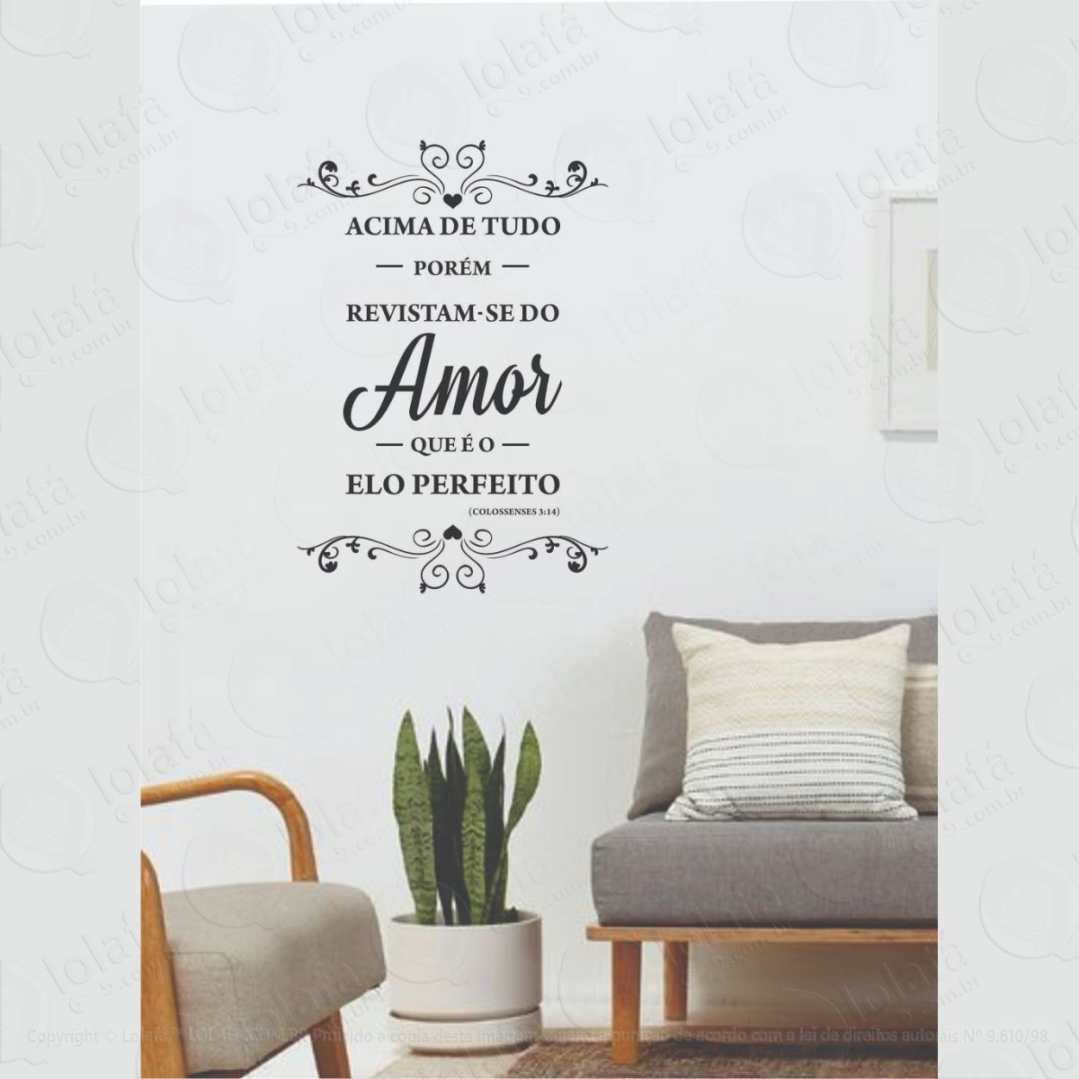 adesivo parede frase acima de tudo amor elo perfeito mod:1347