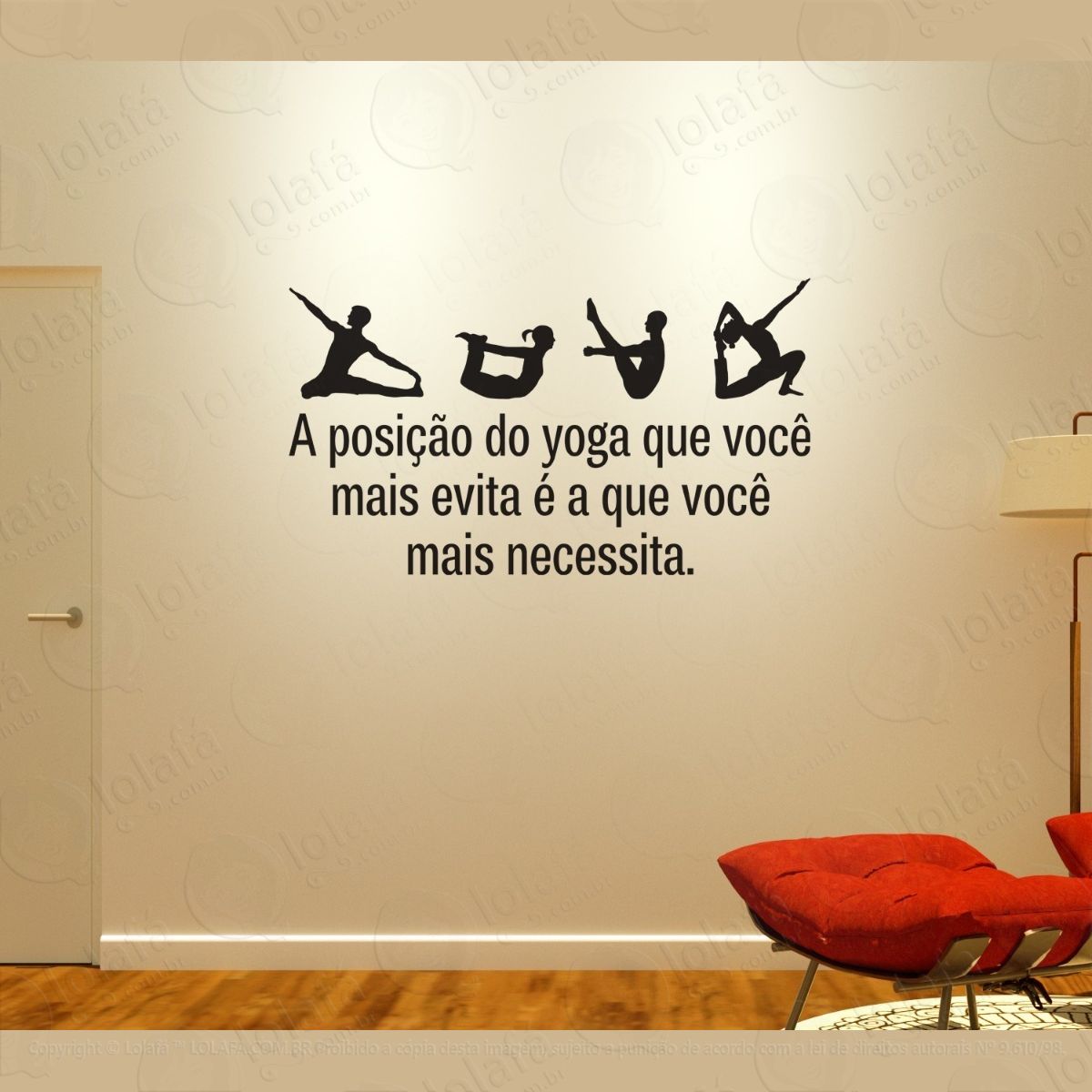 adesivo parede frases pilates a posição do yoga que mod:1349