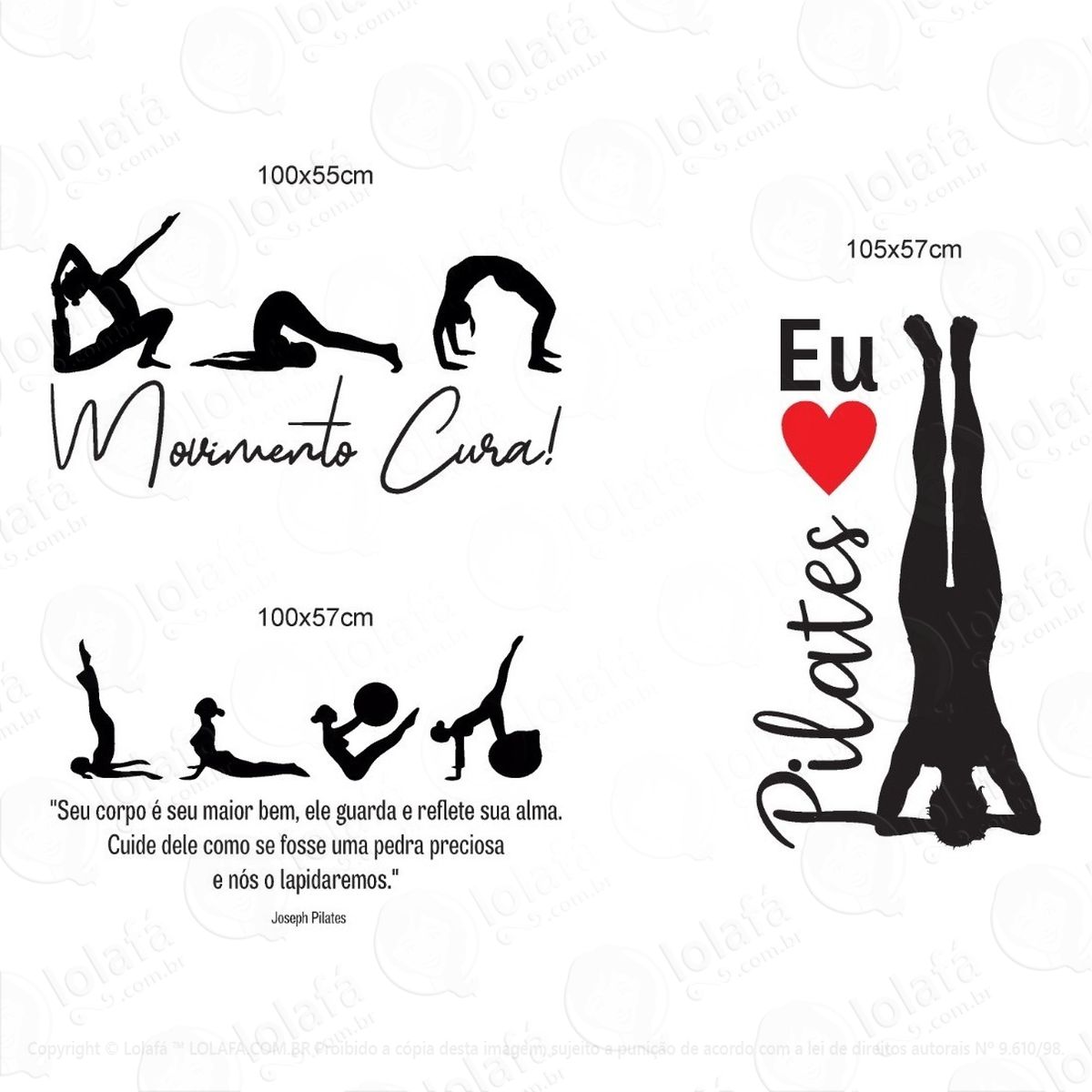 kit 3 adesivos decorativos de paredes para pilates mod:1362