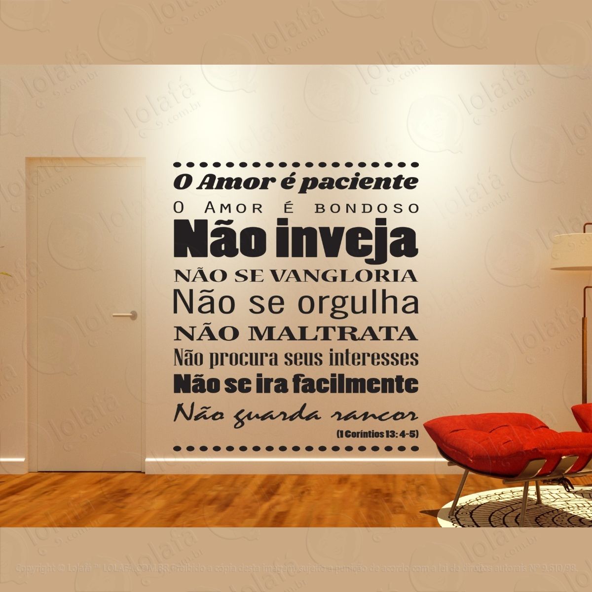 adesivo de parede versículo o amor É paciente mod:1437